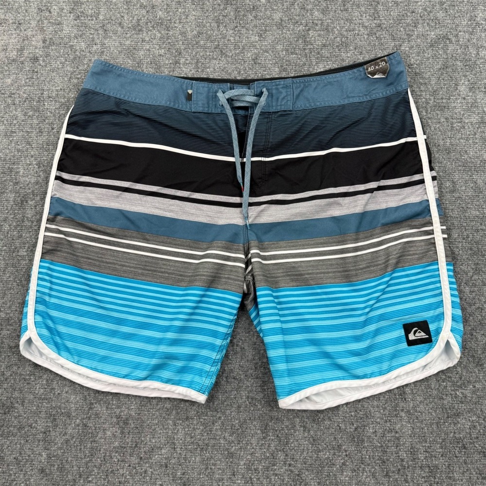 Quiksilver Boardshorts Size 40 Blue Striped Performance Water Shorts Flaw Men's